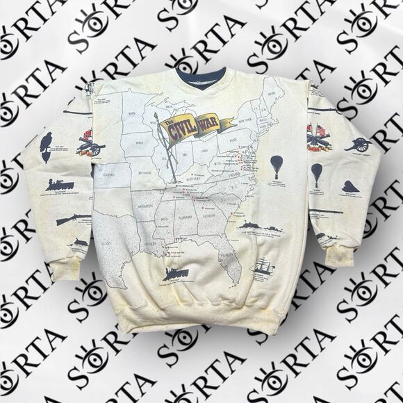 VTG 90s American Civil War History Crewneck Pullover Sweatshirt Size 2XL USA Map - Picture 1 of 14